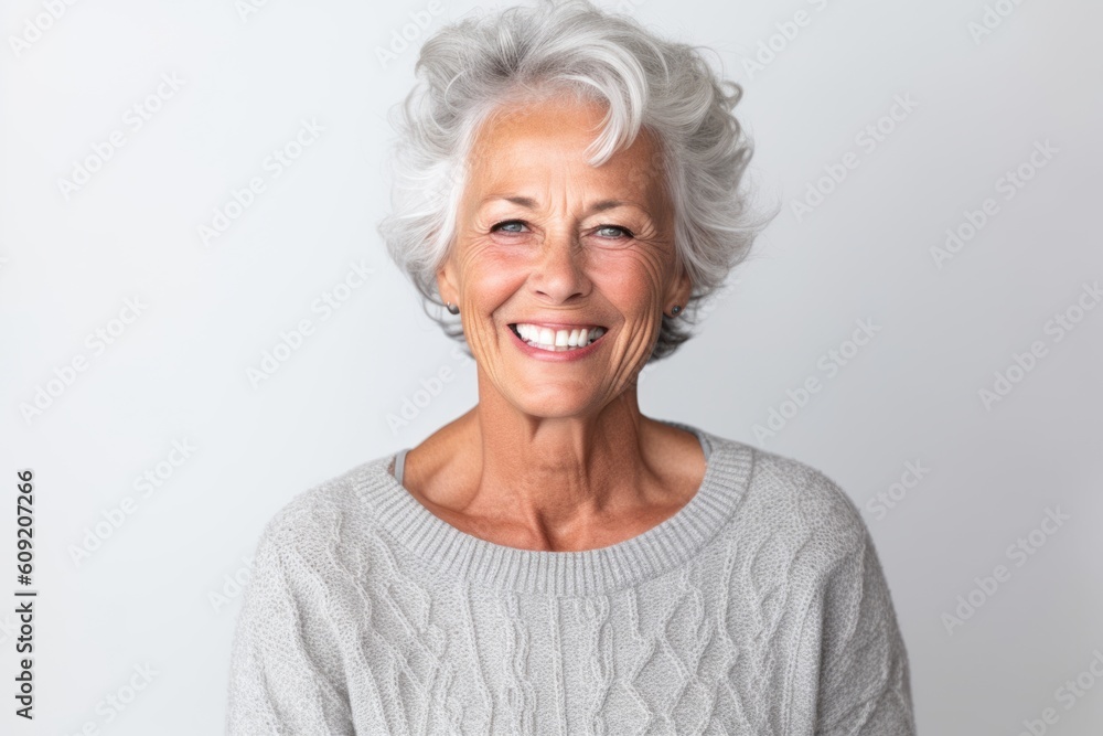 Portrait of a happy senior woman looking at camera isolated on a white background Portrait of a happy senior woman looking at camera isolated on a white background