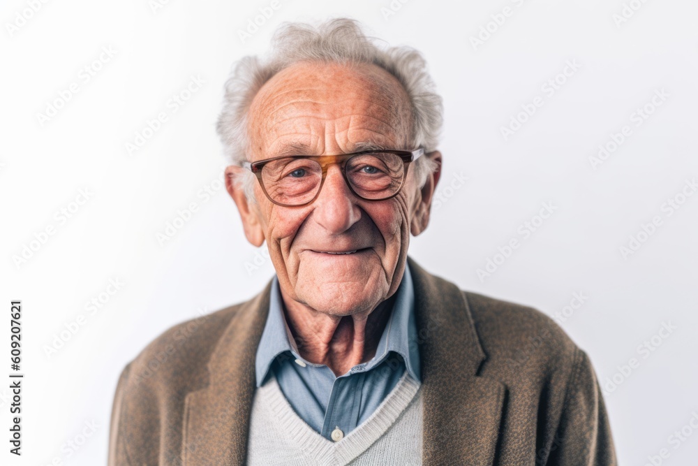 Portrait of an old man with glasses on a white background. Portrait of an old man with glasses on a white background.