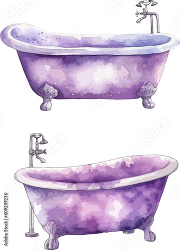 Lavender bath clipart, isolated vector illustration.