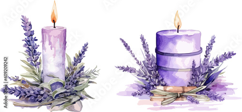 Lavender candles clipart, isolated vector illustration.