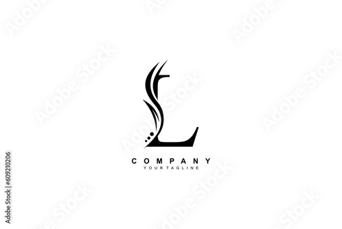 Luxury black L logo design with feather. premium L letter monogram logo. suitable for business logos, beauty logos, company logos, boutiques, spas, salons, etc photo