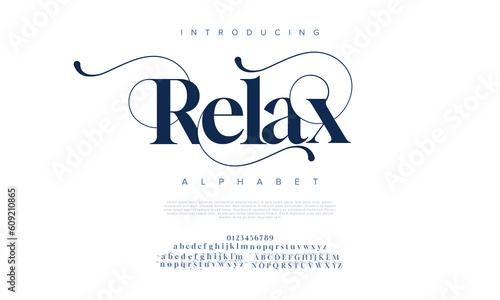 Elegant luxury abstract wedding fashion logo font alphabet. Minimal classic  urban fonts for logo, brand etc. Typography typeface uppercase lowercase and number. vector illustration