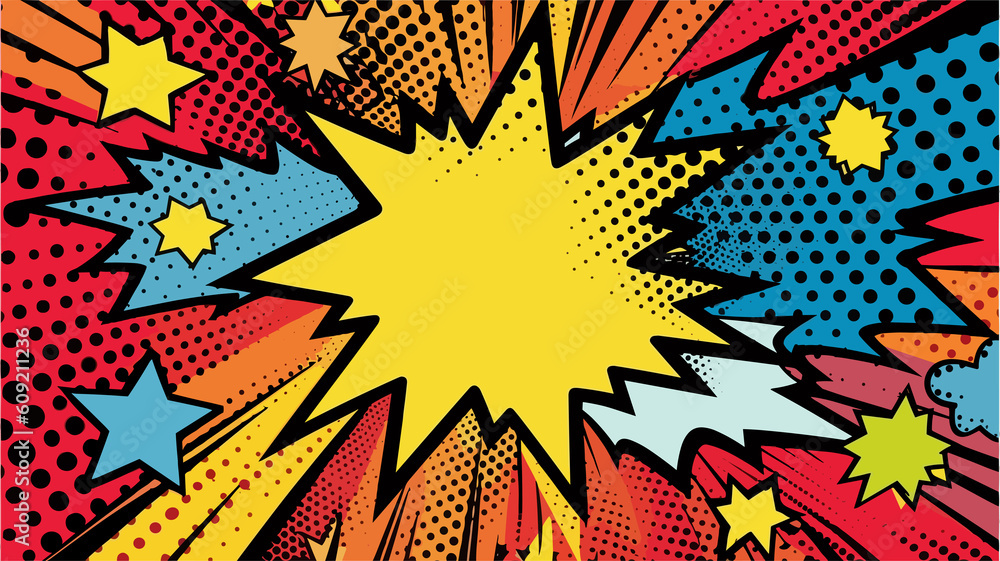 Naklejka premium pop art explosion background, in the style of comic art created with Generative AI technology