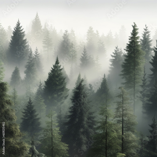 Forest In Seamless Fog © Hex
