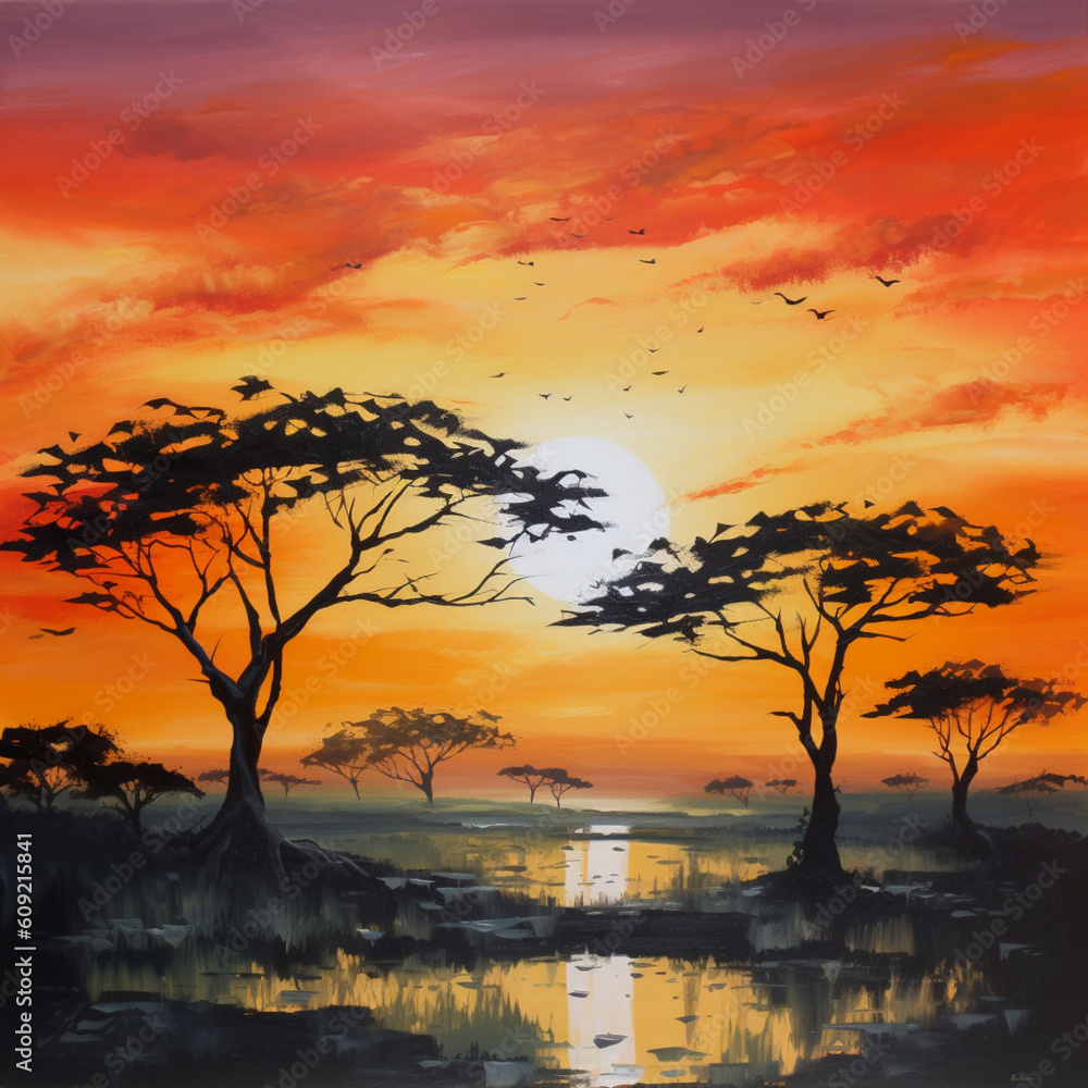 Fototapeta premium Serengeti Sunset Illustration
