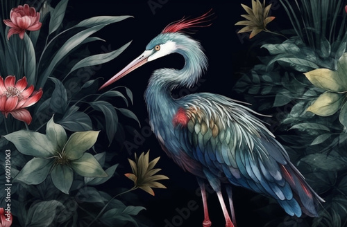 Tropical Illustration Of The Bird Crane