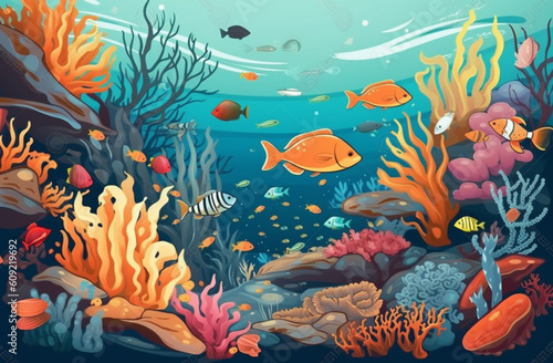Underwater Reef Illustration With Colorful Coral And Marine Life