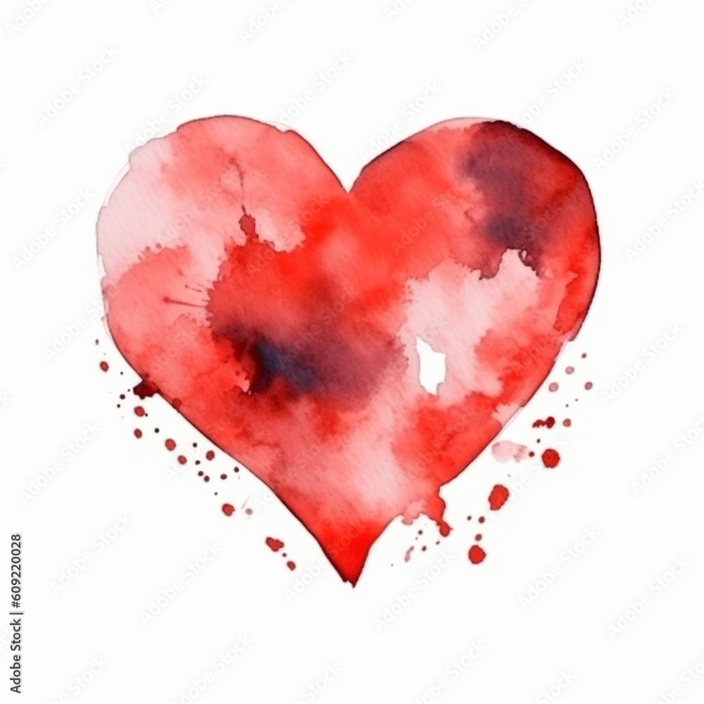Astetic Heart Symbol On White Background In Watercolor Illustration Style