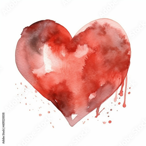 Astetic Heart Symbol On White Background In Watercolor Illustration Style photo