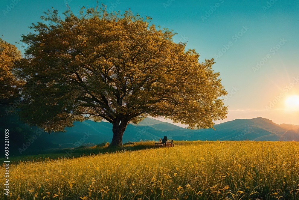 Fototapeta premium tree in the field Generative AI