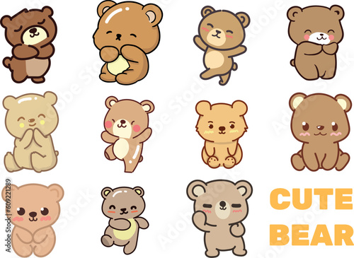 set of cute teddy bears