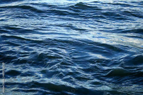 Ripple ocean surface with big blue waves