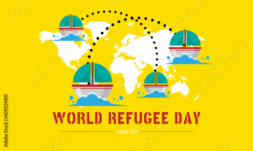 World Refugee Day with illustration of a boat fleeing to survive