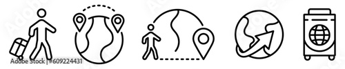Conjunto de iconos de migración. Migrante. Concepto de viajar. Trasladarse, establecerse, persona viajando. Ilustración vectorial
