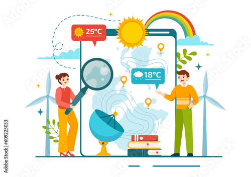 Meteorologist Vector Illustration with Weather Forecast and Atmospheric Precipitation Map in Flat Cartoon Hand Drawn Landing Page Templates