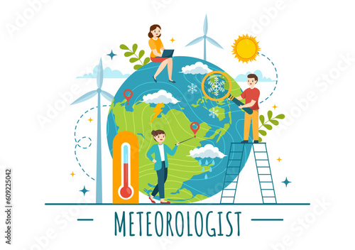 Meteorologist Vector Illustration with Weather Forecast and Atmospheric Precipitation Map in Flat Cartoon Hand Drawn Landing Page Templates