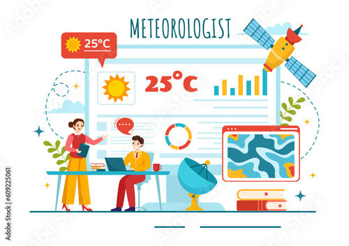 Meteorologist Vector Illustration with Weather Forecast and Atmospheric Precipitation Map in Flat Cartoon Hand Drawn Landing Page Templates