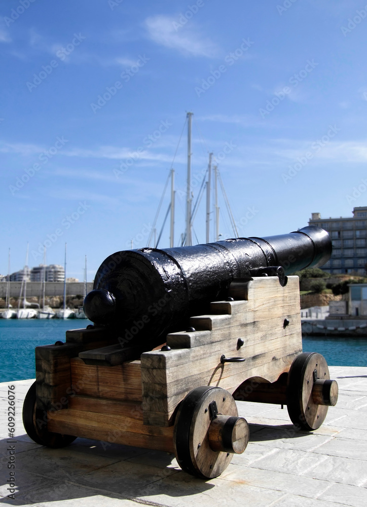 Medieval authentic cannon on the coast in Mediterranean, Malta Medieval authentic cannon on the coast in Mediterranean, Malta