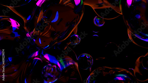 colorful gauzy crystal bulbs on dark background - abstract 3D rendering photo