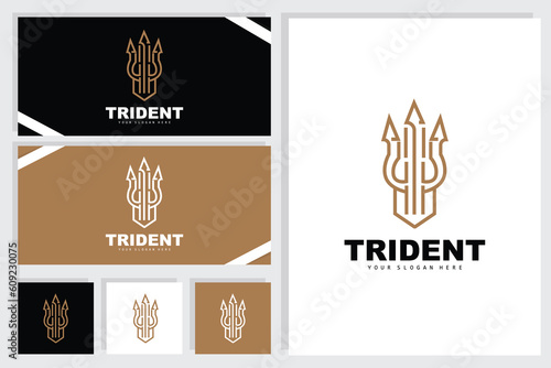 Trident Logo, Vector Magic Spear of Poseidon Neptune, Triton King Design, Template Icon Brand Illustration