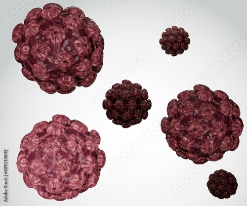 Isolated human papillomavirus or HPV. a viral infection that commonly causes skin or mucous membrane growths or warts 3d rendering photo