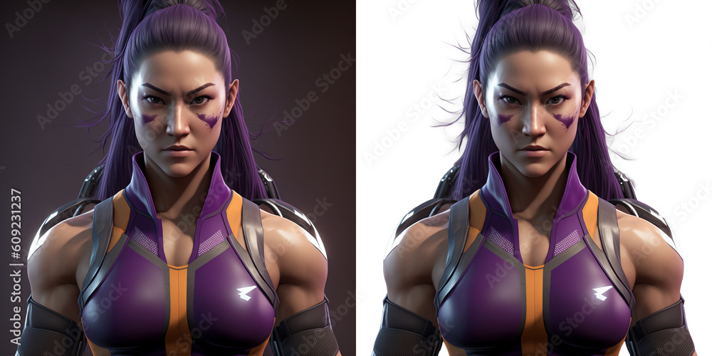 A dynamic profile picture of a skilled asian woman athlete in purple ...