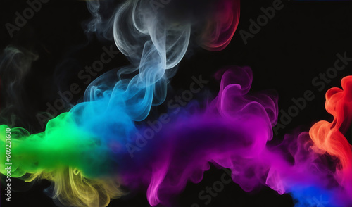 Rainbow colored smoke pattern in plain black background from Generative AI