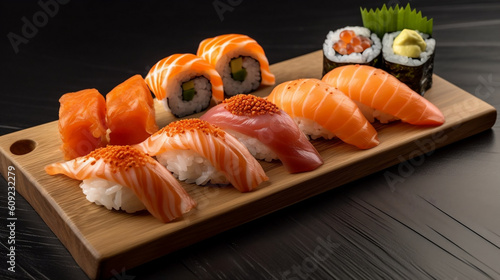 sushi with salmon and wasabi