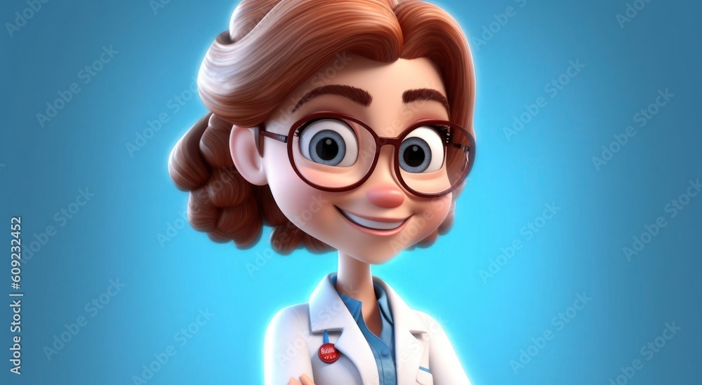 Caucasian Anime Woman Doctor Smiling Backdrop Generative AI Caucasian Anime Woman Doctor Smiling Backdrop Generative AI