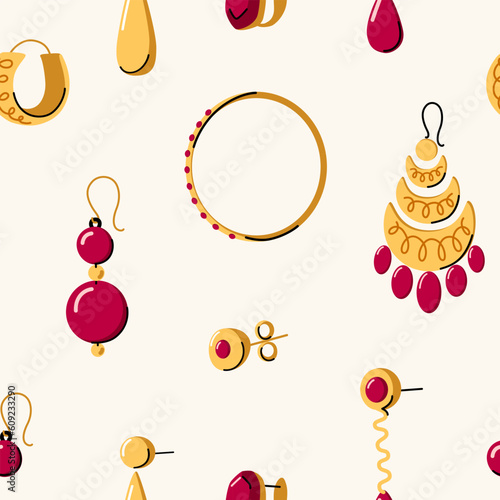 Gold earrings seamless pattern