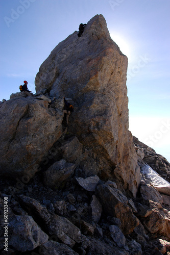 Climbers at the last pitch of the Grand Teton, Wyoming