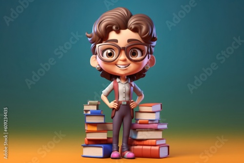 Caucasian Woman Librarian Very Attractive Background Generative AI