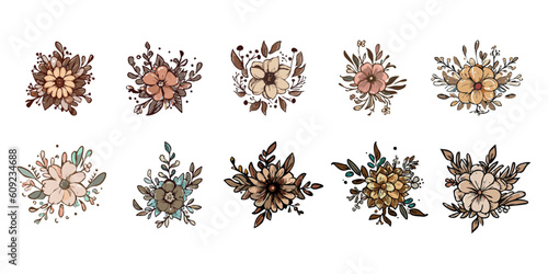 rustic flower vector set collection graphic clipart design