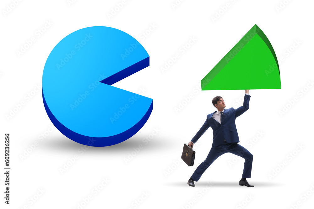 Businessman with pie chart in business concept Businessman with pie chart in business concept