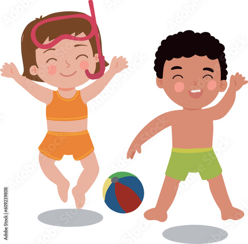 Portrait two kids toodler young boy and girl have fun summer time at beach illustration photo