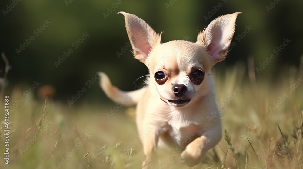 Adorable chihuahua Frolicking Outdoors in the grass with the cute look, generative ai