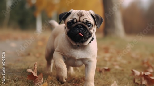 Adorable pug Outdoors in the grass with the cute look, generative ai