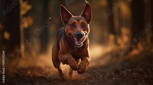 Canine dog on the hunt in the woods  generative ai