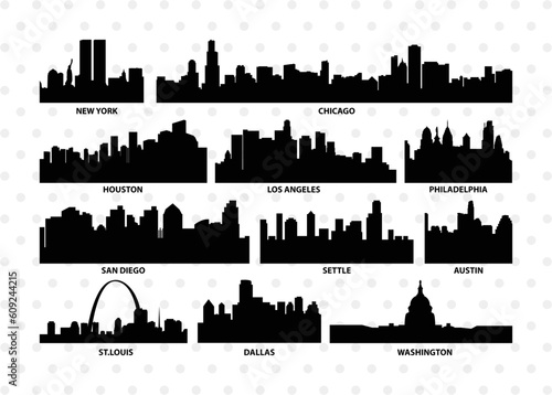 Cities Of USA Silhouette, USA City Svg, New York Svg, Chicago, Los Angeles, USA City Bundle, SB00022 photo