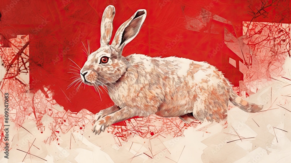 The dynamism of the rabbit represents a retro zodiac on old-fashioned ...