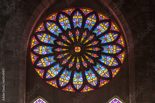 Stained glass windows of a French colonial church in Nha Trang, Vietnam (Nha Trang Mountain Church)