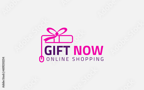 Online Shopping Gift Logo Templates. Gift Shop Logo Mouse Symbol Design Vector. Gift Box Logo Design.