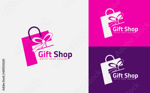 Online Shopping Gift Logo Templates. Gift Shop Logo Mouse Symbol Design Vector. Gift Box Logo Design.