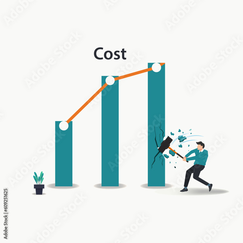 Vector businessman breaking the graphic cost. Reduce Costs concept design vector illustration