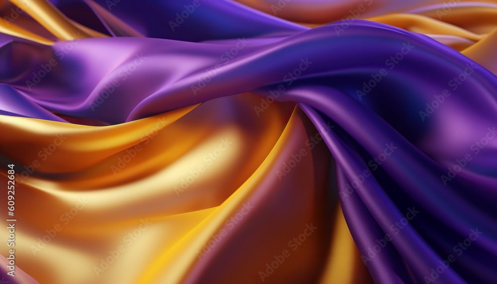 Abstract Background with 3D Wave Bright Gold and Purple Gradient Silk Fabric. Generative ai Abstract Background with 3D Wave Bright Gold and Purple Gradient Silk Fabric. Generative ai