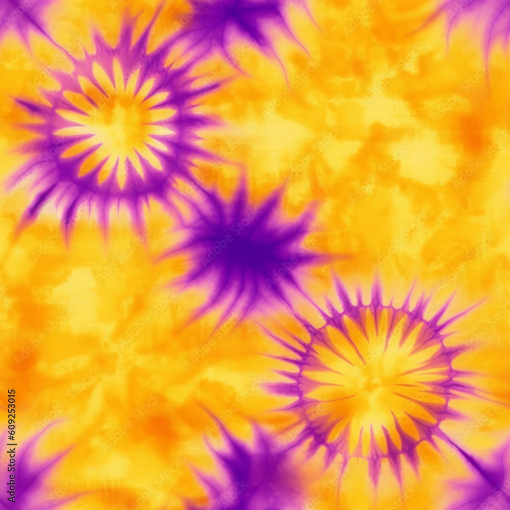 Fototapeta premium Yellow Gold and Purple Tie Dye Texture Seamless Pattern [Generative AI]