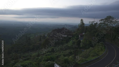 Mount Agung and Mount Batur from Obyek Wisata Bedugul at sunrise, Bali, Indonesia, South East Asia photo