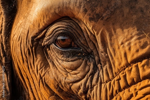 an elephants eye, emphasizing its wrinkles and textures Generative AI