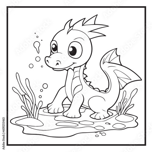 Fototapeta Naklejka Na Ścianę i Meble -  Cute Dragon Coloring Book Page Cartoon Ilustration-01