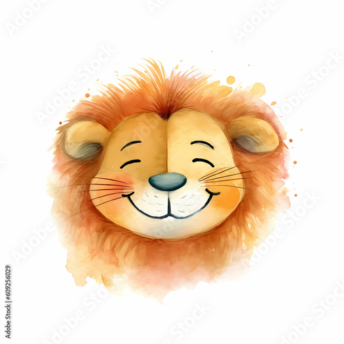 Face Of Cute Lion Water Color
